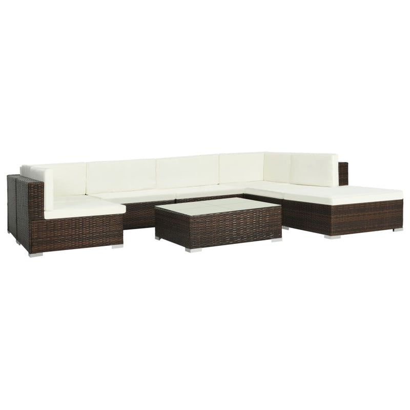 vidaXL 8 Piece Garden Lounge Set with Cushions Poly Rattan Brown