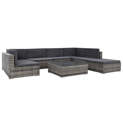 vidaXL 8 Piece Garden Lounge Set with Cushions Poly Rattan Brown