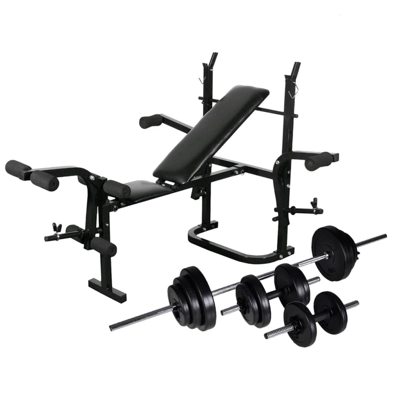 vidaXL Weight Bench with Weight Rack&Barbell and Dumbbell Set 30.5kg