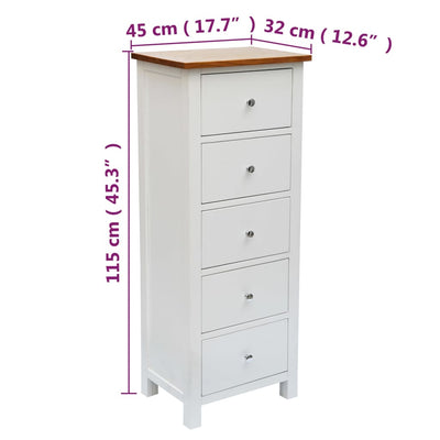 vidaXL Tall Chest of Drawers 45x32x115 cm Solid Oak Wood