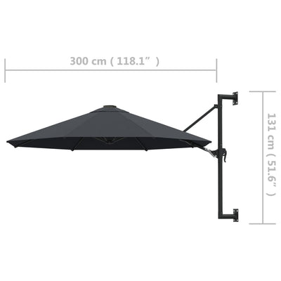 vidaXL Wall-Mounted Garden Parasol with Metal Pole 300 cm Anthracite