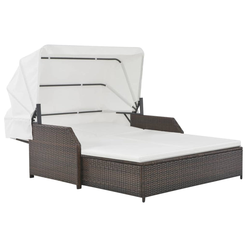 vidaXL 2-Person Sun Lounger with Canopy Poly Rattan Grey