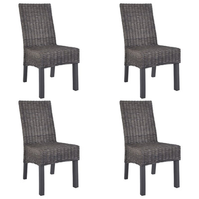 vidaXL Dining Chairs 4 pcs Light Brown Kubu Rattan and Mango Wood