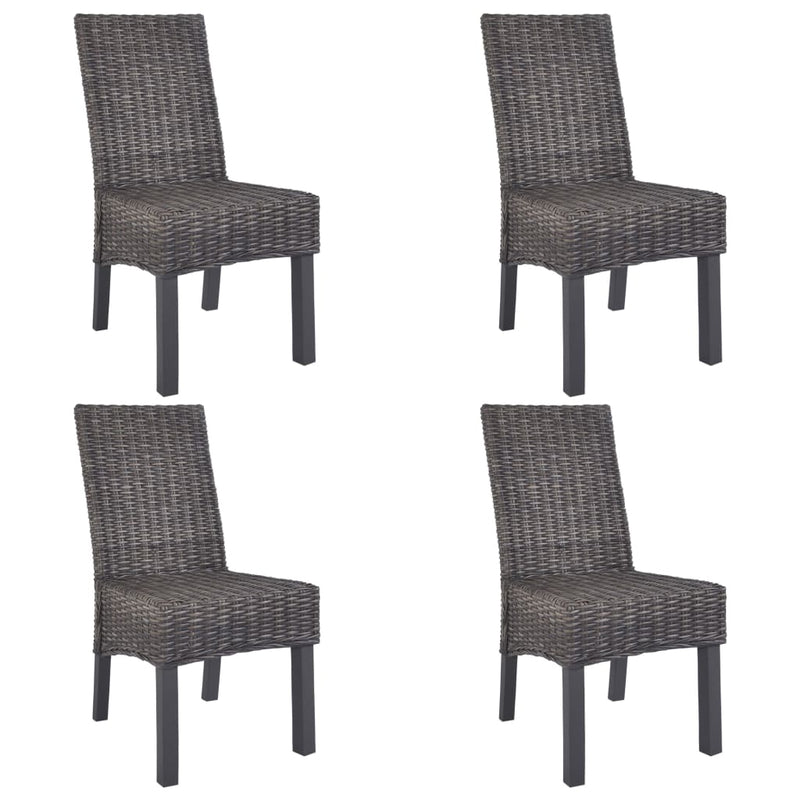vidaXL Dining Chairs 4 pcs Light Brown Kubu Rattan and Mango Wood