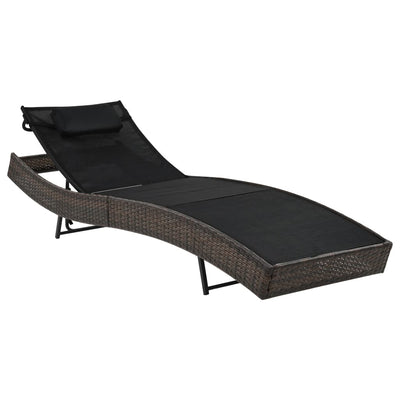 vidaXL Sun Lounger with Pillow Poly Rattan Black
