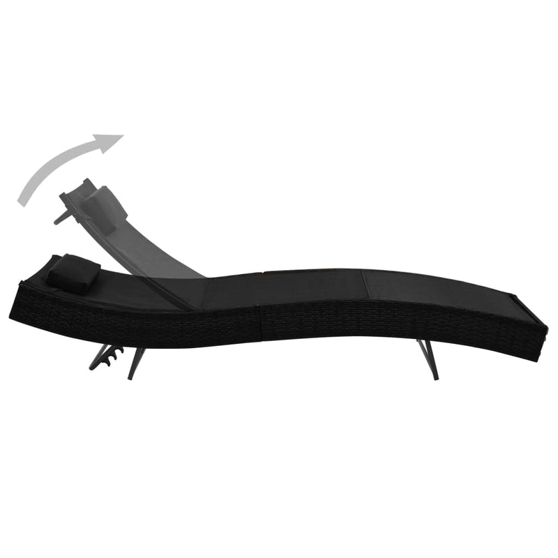 vidaXL Sun Lounger with Pillow Poly Rattan Black