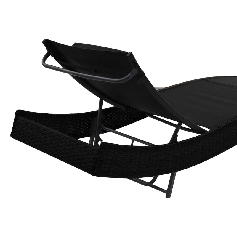 vidaXL Sun Lounger with Pillow Poly Rattan Black
