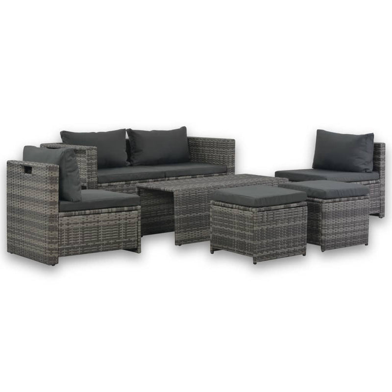 vidaXL 6 Piece Garden Lounge Set with Cushions Poly Rattan Grey