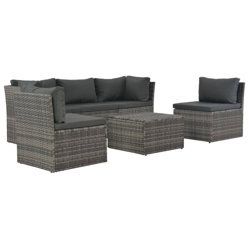 vidaXL 4 Piece Garden Lounge Set with Cushions Poly Rattan Grey