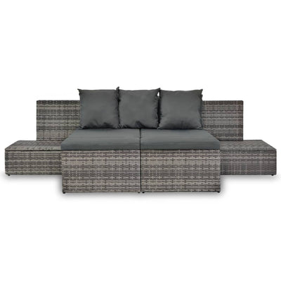 vidaXL 4 Piece Garden Lounge Set with Cushions Poly Rattan Grey