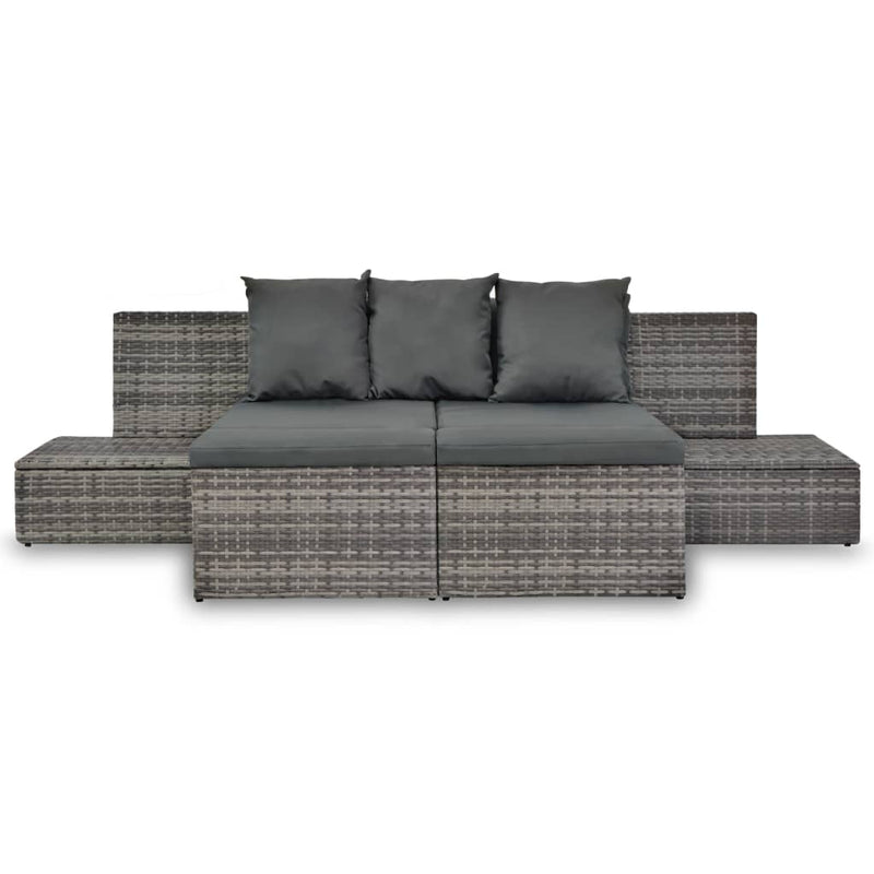 vidaXL 4 Piece Garden Lounge Set with Cushions Poly Rattan Grey