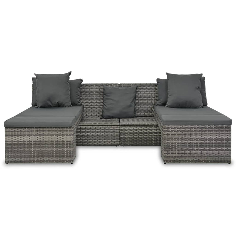vidaXL 4 Piece Garden Lounge Set with Cushions Poly Rattan Grey