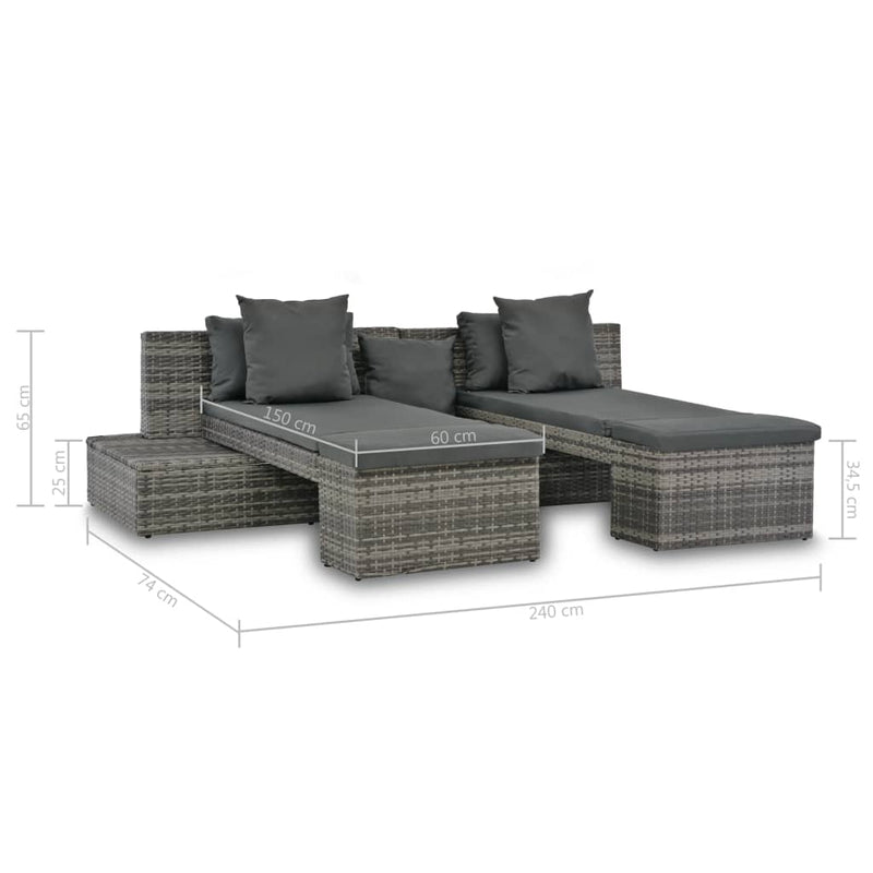 vidaXL 4 Piece Garden Lounge Set with Cushions Poly Rattan Grey