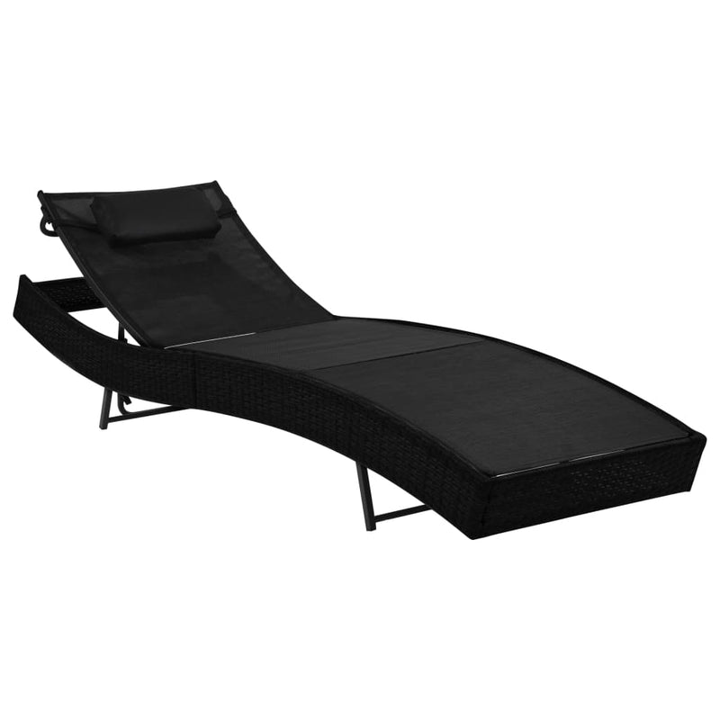 vidaXL Sun Loungers 2 pcs with Table Poly Rattan and Textilene Black