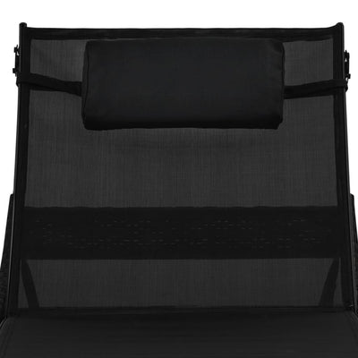 vidaXL Sun Loungers 2 pcs with Table Poly Rattan and Textilene Black