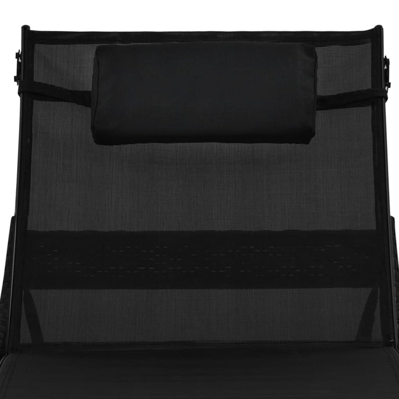 vidaXL Sun Loungers 2 pcs with Table Poly Rattan and Textilene Black