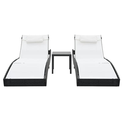 vidaXL Sun Loungers 2 pcs with Table Poly Rattan and Textilene Black