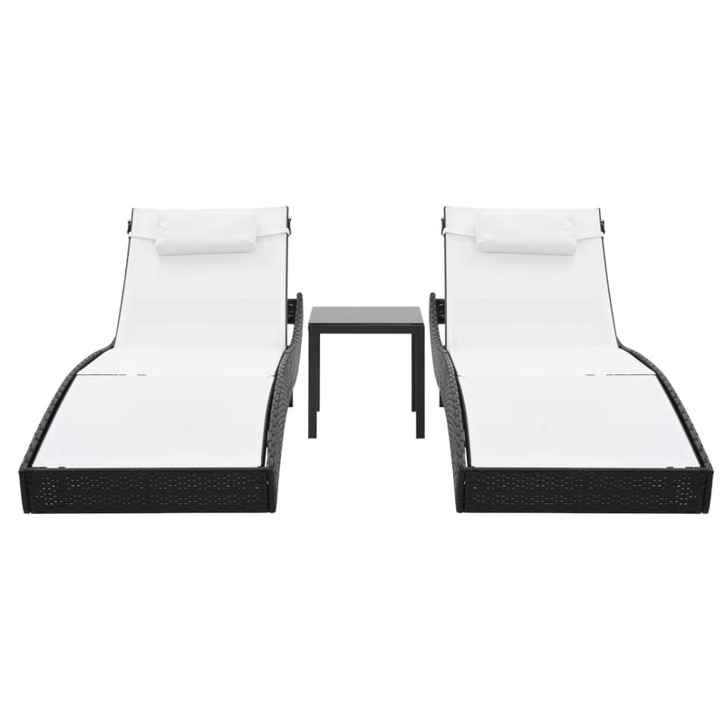 vidaXL Sun Loungers 2 pcs with Table Poly Rattan and Textilene Black