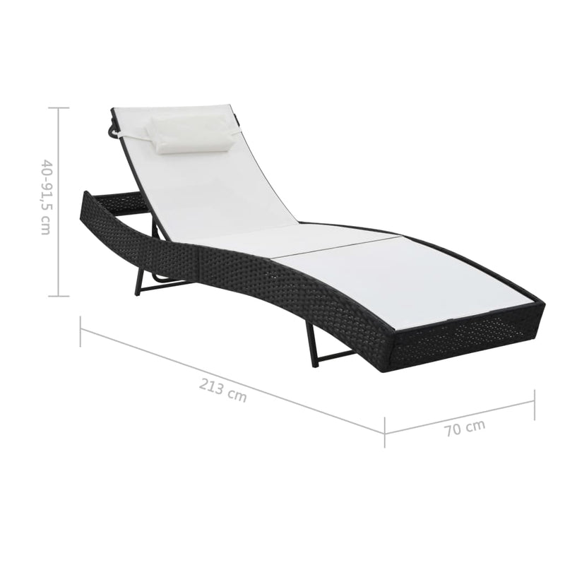 vidaXL Sun Loungers 2 pcs with Table Poly Rattan and Textilene Black