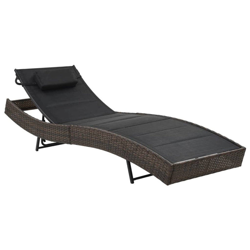 vidaXL Sun Lounger Poly Rattan and Textilene Brown