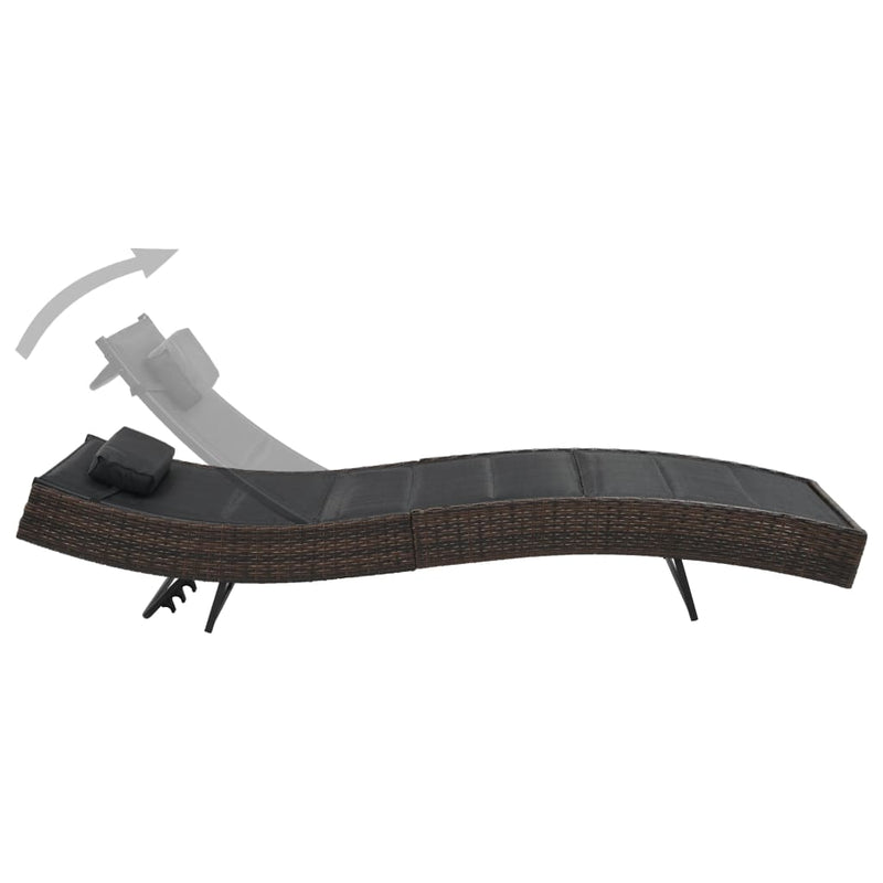 vidaXL Sun Lounger Poly Rattan and Textilene Brown
