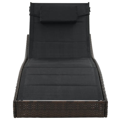 vidaXL Sun Lounger Poly Rattan and Textilene Brown