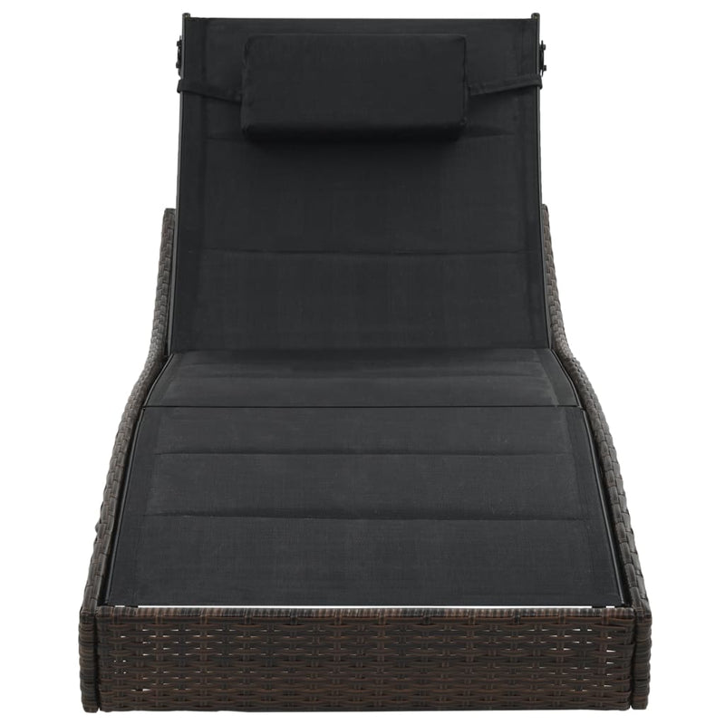 vidaXL Sun Lounger Poly Rattan and Textilene Brown