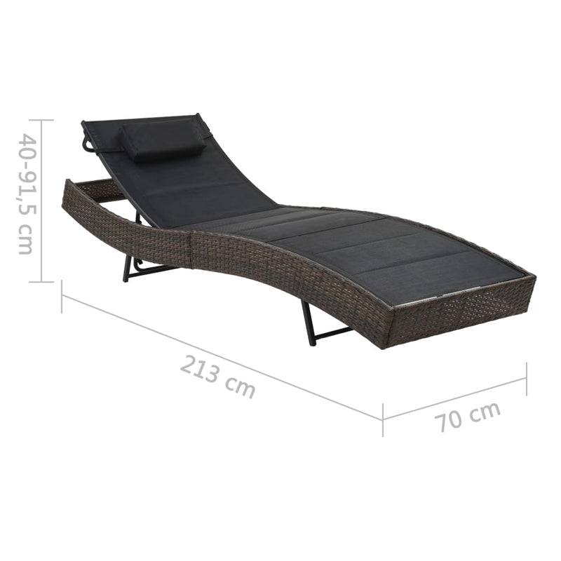 vidaXL Sun Lounger Poly Rattan and Textilene Brown