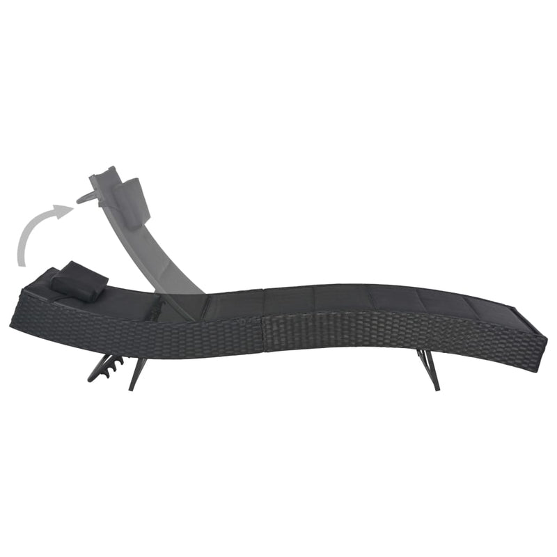 vidaXL Sun Lounger Poly Rattan and Textilene Black