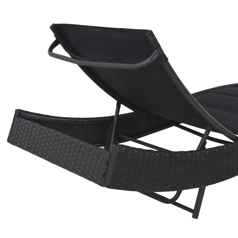 vidaXL Sun Lounger Poly Rattan and Textilene Black