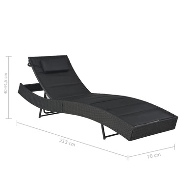 vidaXL Sun Lounger Poly Rattan and Textilene Black