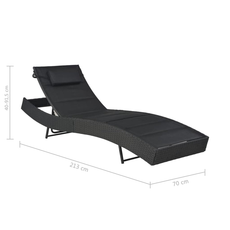vidaXL Sun Lounger Poly Rattan and Textilene Black