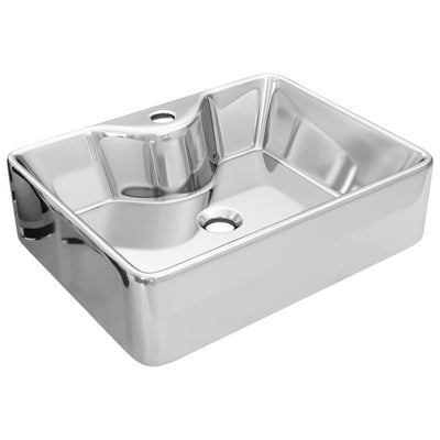 vidaXL Wash Basin with Faucet Hole 38x30x11.5 cm Ceramic Silver