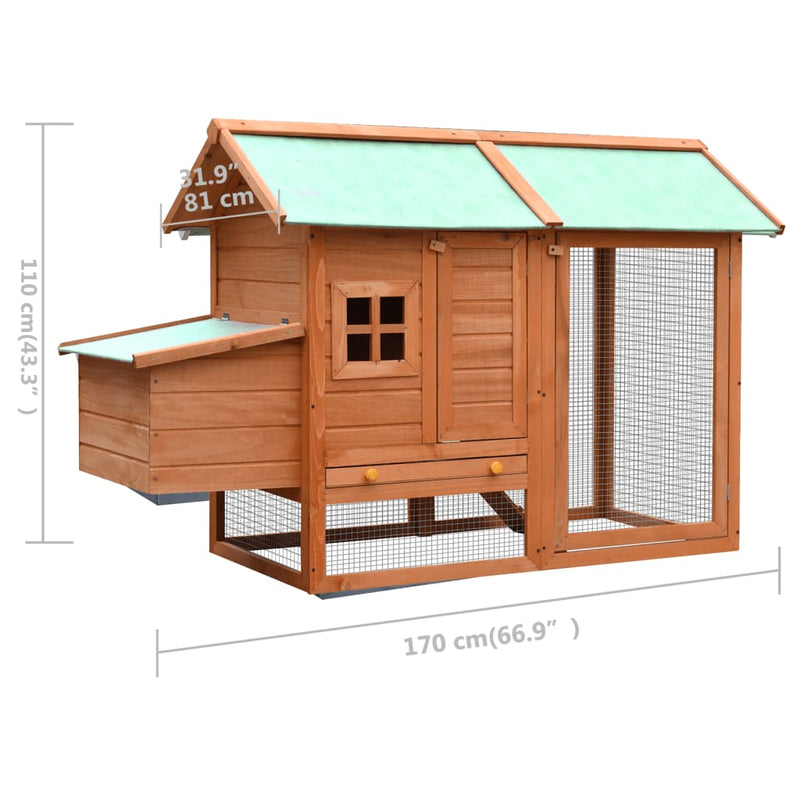 vidaXL Chicken Cage Solid Pine & Fir Wood 170x81x110 cm