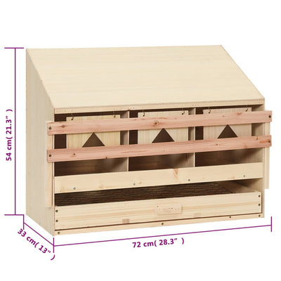 vidaXL Chicken Laying Nest 3 Compartments 72x33x54 cm Solid Pine Wood