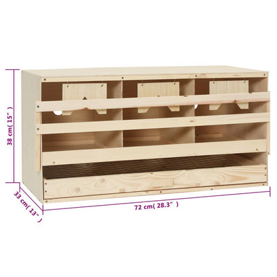 vidaXL Chicken Laying Nest 3 Compartments 72x33x38 cm Solid Pine Wood