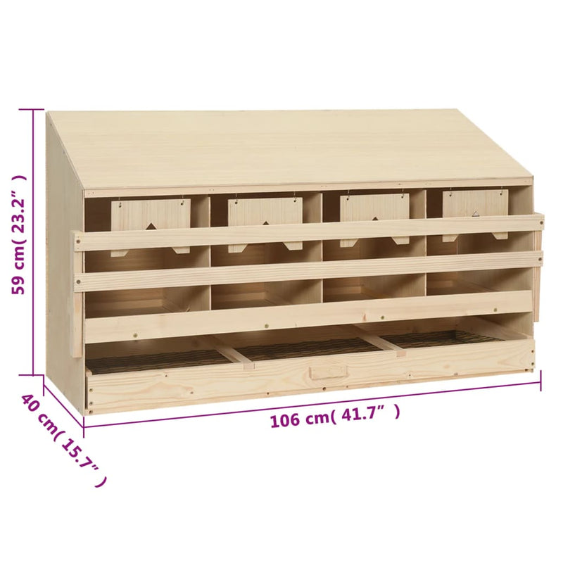 vidaXL Chicken Laying Nest 4 Compartments 106x40x59 cm Solid Pine Wood