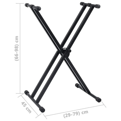 vidaXL Double Braced Keyboard Stand and Stool Set Black