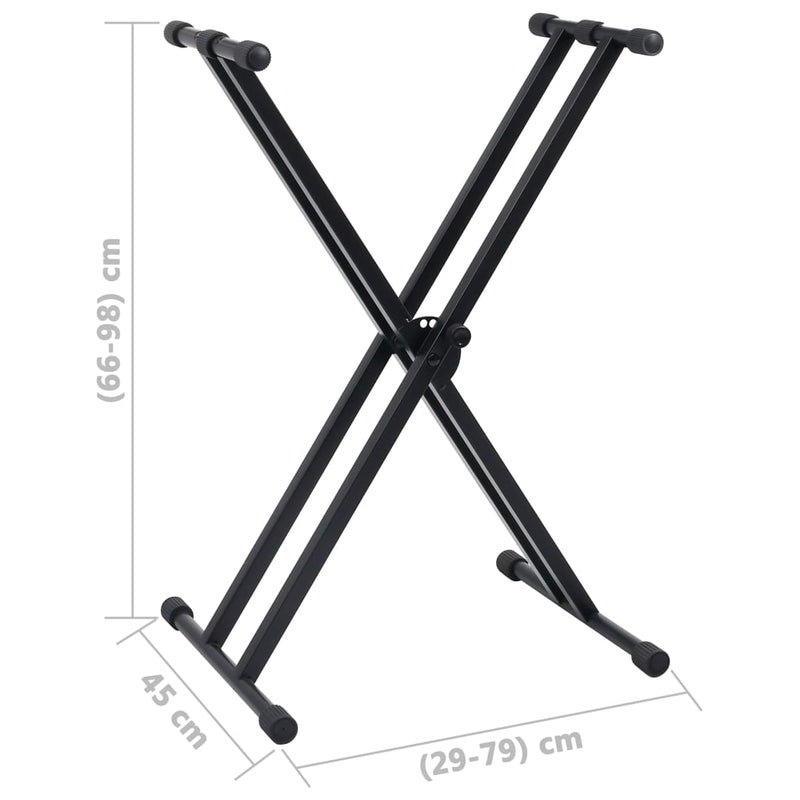 vidaXL Double Braced Keyboard Stand and Stool Set Black