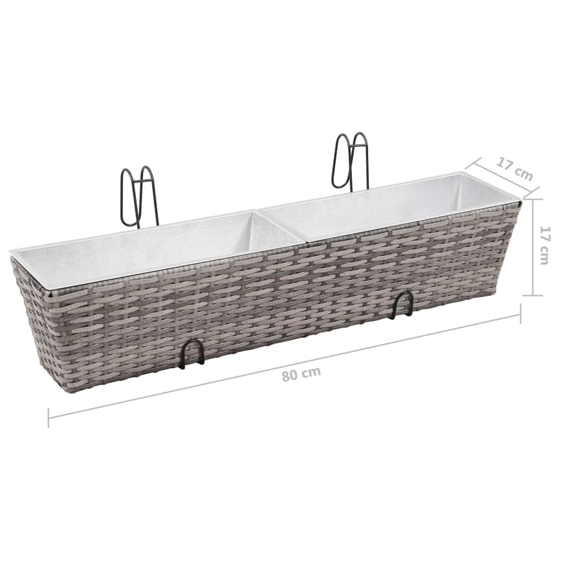 vidaXL Balcony Raised Beds 2 pcs 80 cm Grey Poly Rattan
