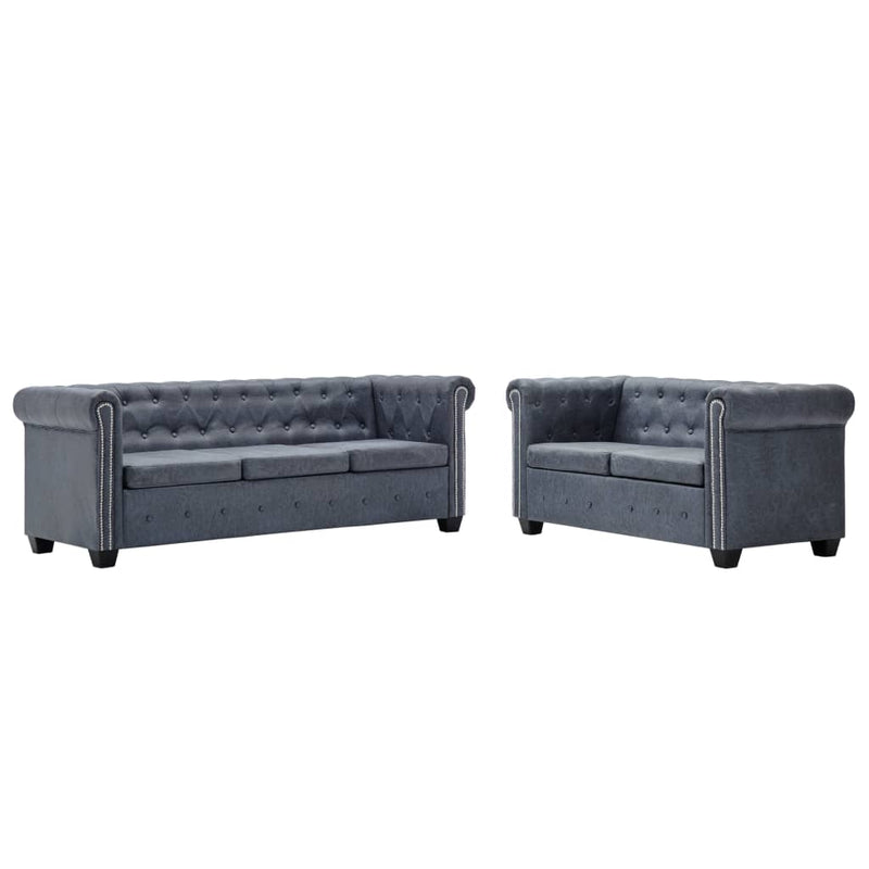 vidaXL Chesterfield Sofa Set Artificial Suede Leather Grey