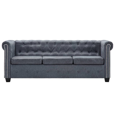 vidaXL Chesterfield Sofa Set Artificial Suede Leather Grey