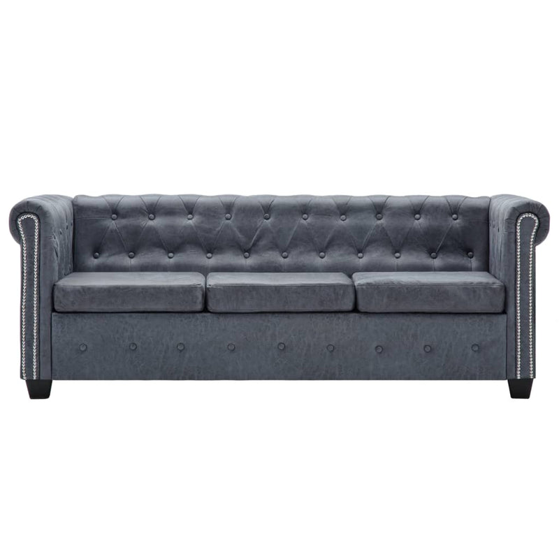 vidaXL Chesterfield Sofa Set Artificial Suede Leather Grey