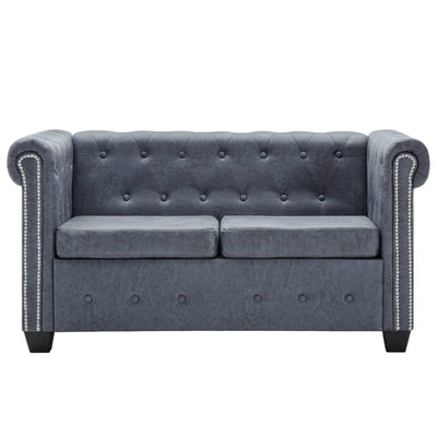vidaXL Chesterfield Sofa Set Artificial Suede Leather Grey