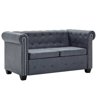 vidaXL Chesterfield Sofa Set Artificial Suede Leather Grey