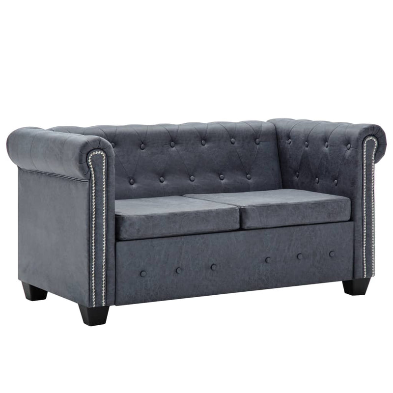 vidaXL Chesterfield Sofa Set Artificial Suede Leather Grey