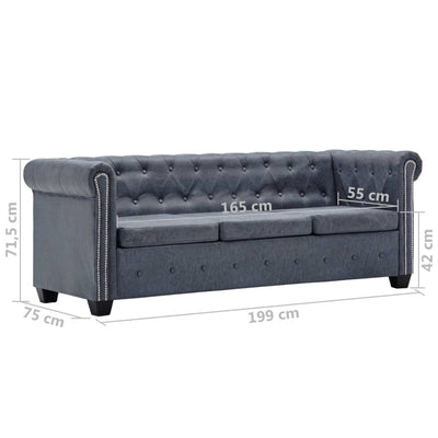 vidaXL Chesterfield Sofa Set Artificial Suede Leather Grey