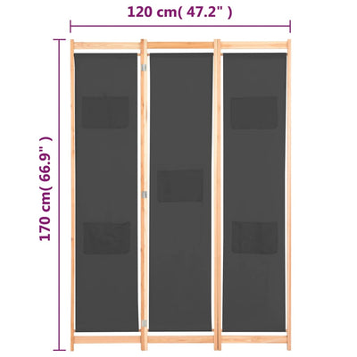 vidaXL 3-Panel Room Divider Black 120x170x4 cm Fabric
