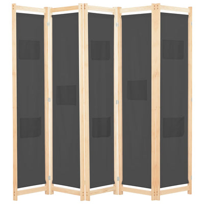 vidaXL 5-Panel Room Divider Black 200x170x4 cm Fabric