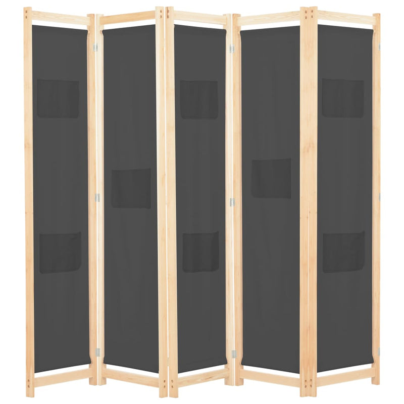 vidaXL 5-Panel Room Divider Black 200x170x4 cm Fabric